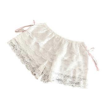 Women Bloomers Ruffle Shorts with Bowknot Accent Elastic Waist Boyshort Panties Lace Layered Bottoms Cute Pettipants  White M