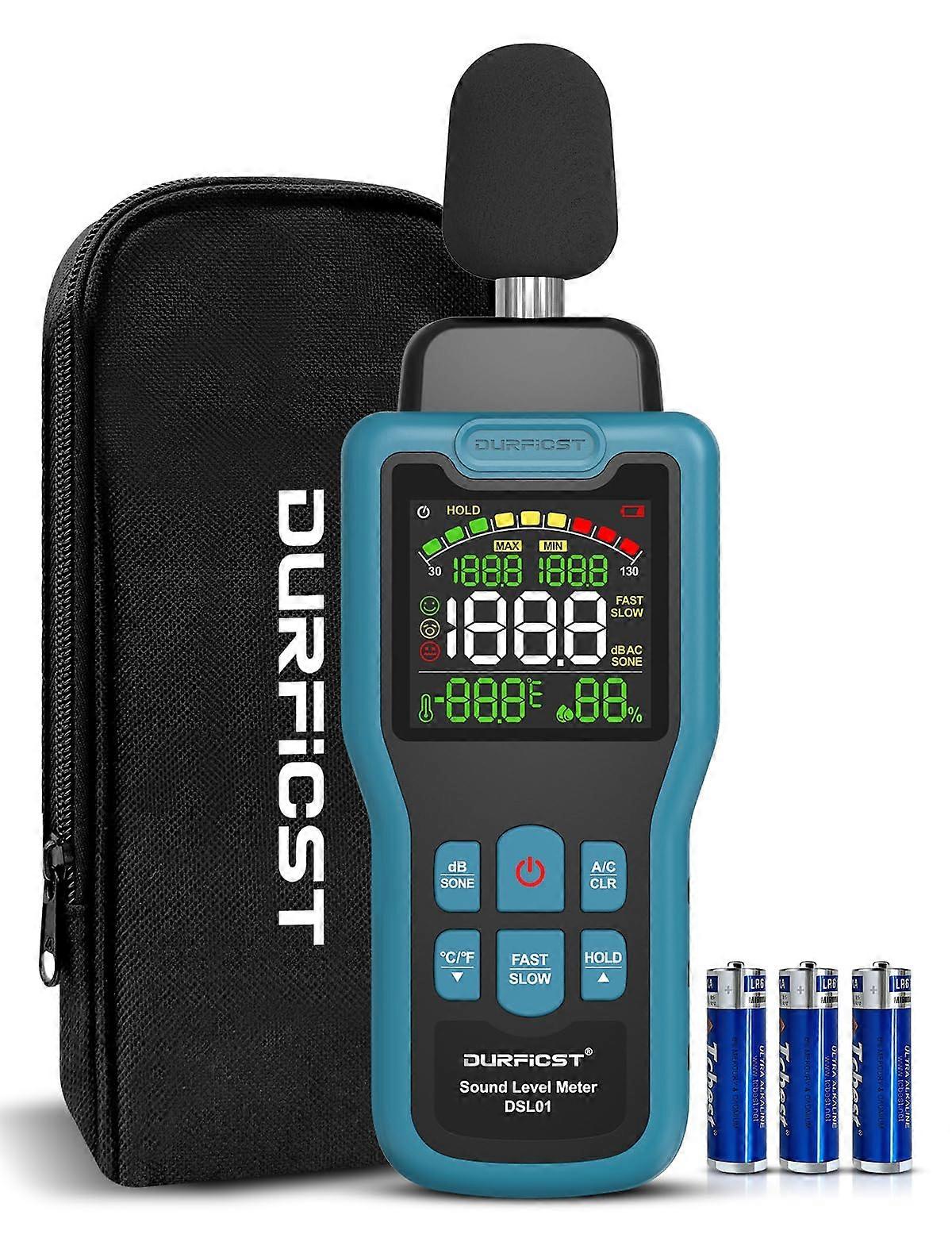 30-130dB Decibel meter met Temperatuur- en Vochtigheidsmeting