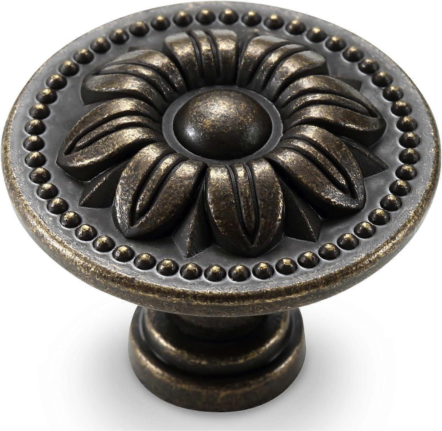 Set of 10 Vintage Kitchen Cabinet Knobs Pulls, Flower Drawer Knobs, Dresser Knobs, Antique Brass Pull Handles, Rustic Bronzed Door Knobs for Dresser D