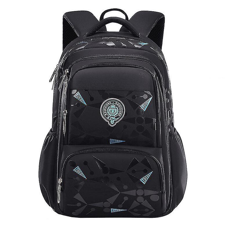 Pupils' Waterproof Large Capacity Zipper Schoolbag Black