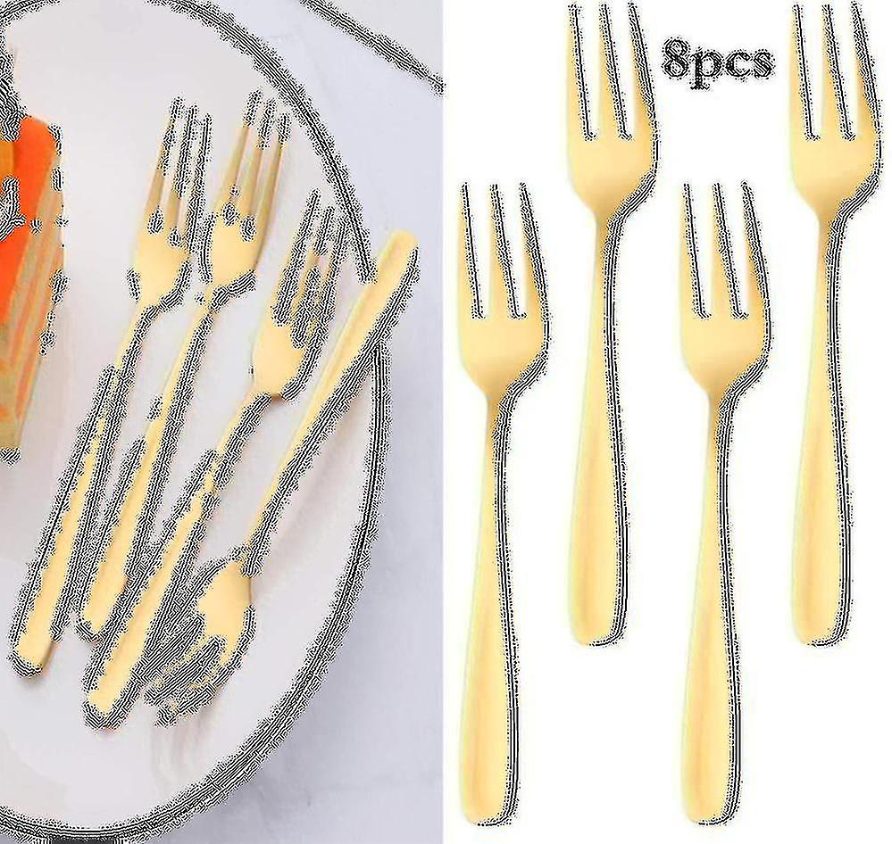 Forcella per torta in acciaio inossidabile Forchetta per frutta a 3 poli, set di forchette in oro a 8 pezzi Smalto a specchio Ottimo per dessert per feste di nozze