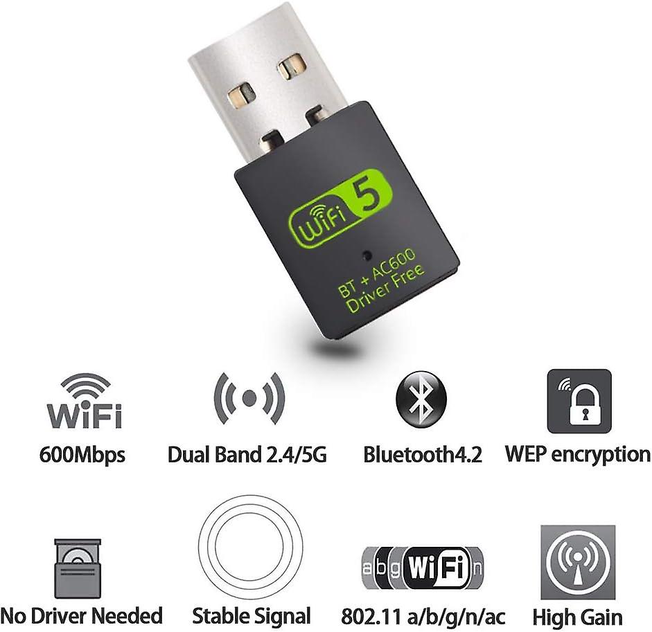 USB-WLAN-Bluetooth-Adapter, 600 Mbit/s Dualband 2,4/5 GHz Drahtloser Netzwerkempfänger, Mini-WLAN-Dongle
