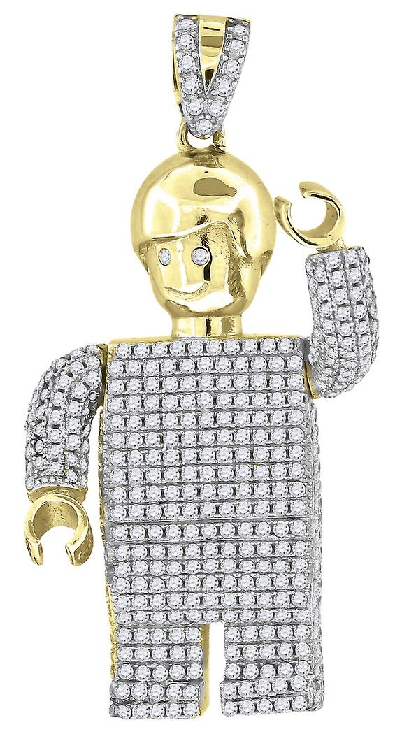 925 Sterling Silver Yellow tone Mens Cubic Zirconia Robot Charm Pendant 52.8x28.6mm Wide Necklace for Men