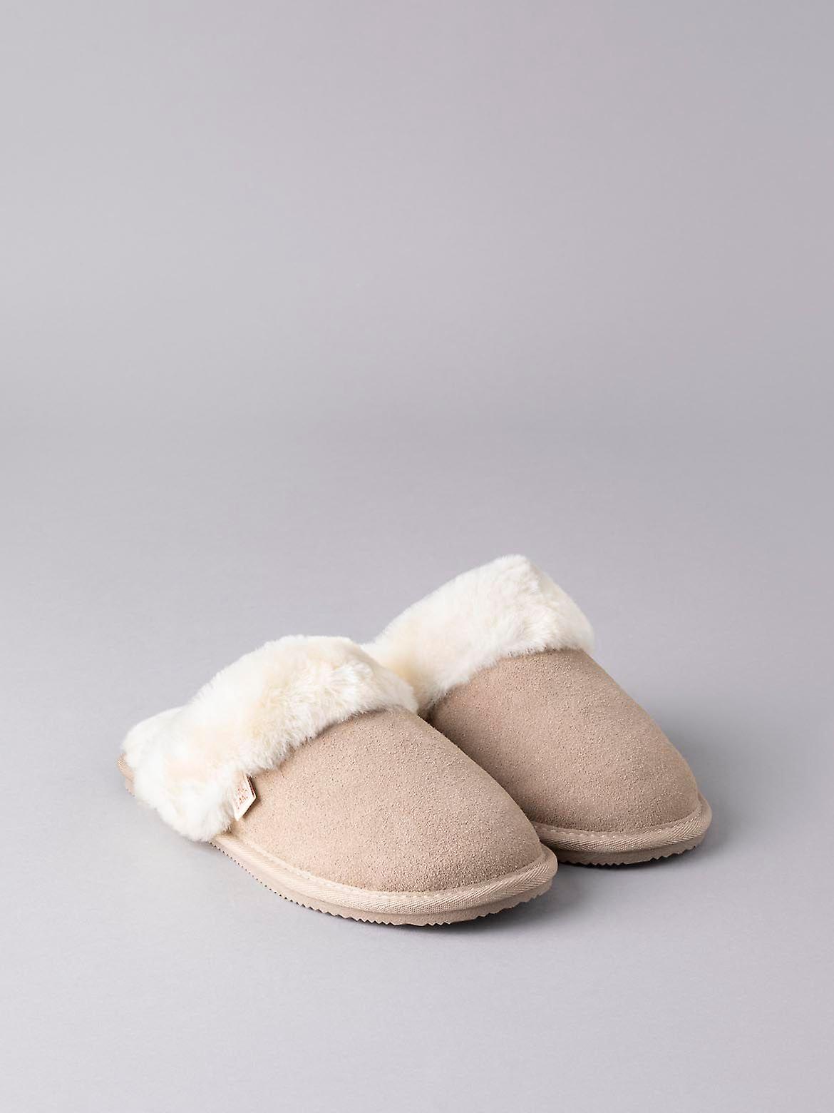 Ladies' Sheepskin Slider Slippers in Stone