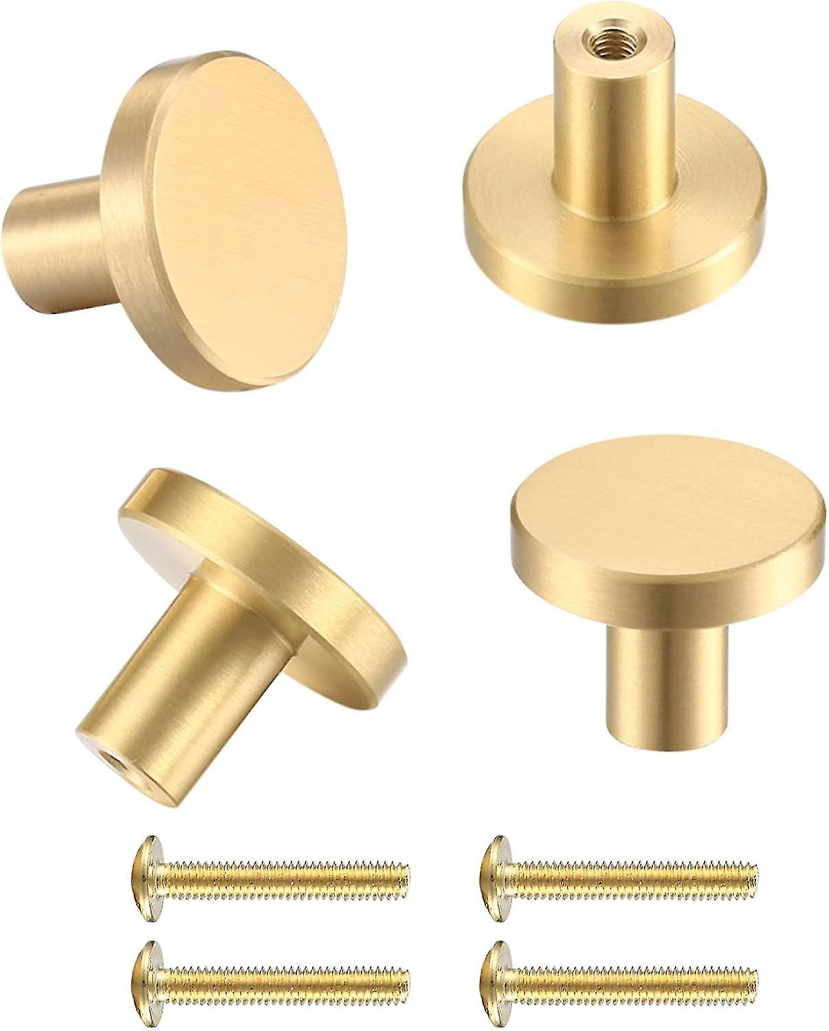 4 Pcs Door Knobs and Handles - Brass Round Cabinet Knobs, Single Hole Cupboard Door Handles