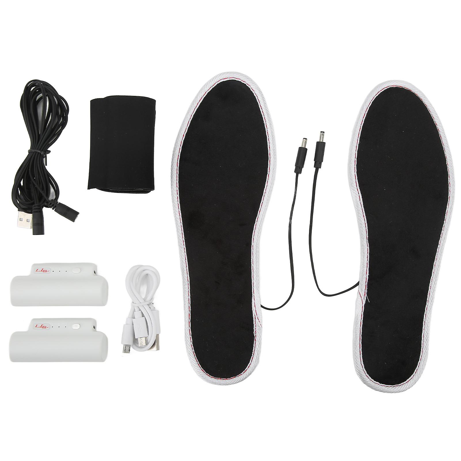 2Pcs Electric Heated Insoles Smart 3 Gears Temperature Adjustment Warm Breathable USB Heating Boot Insoles Black 37‑38
