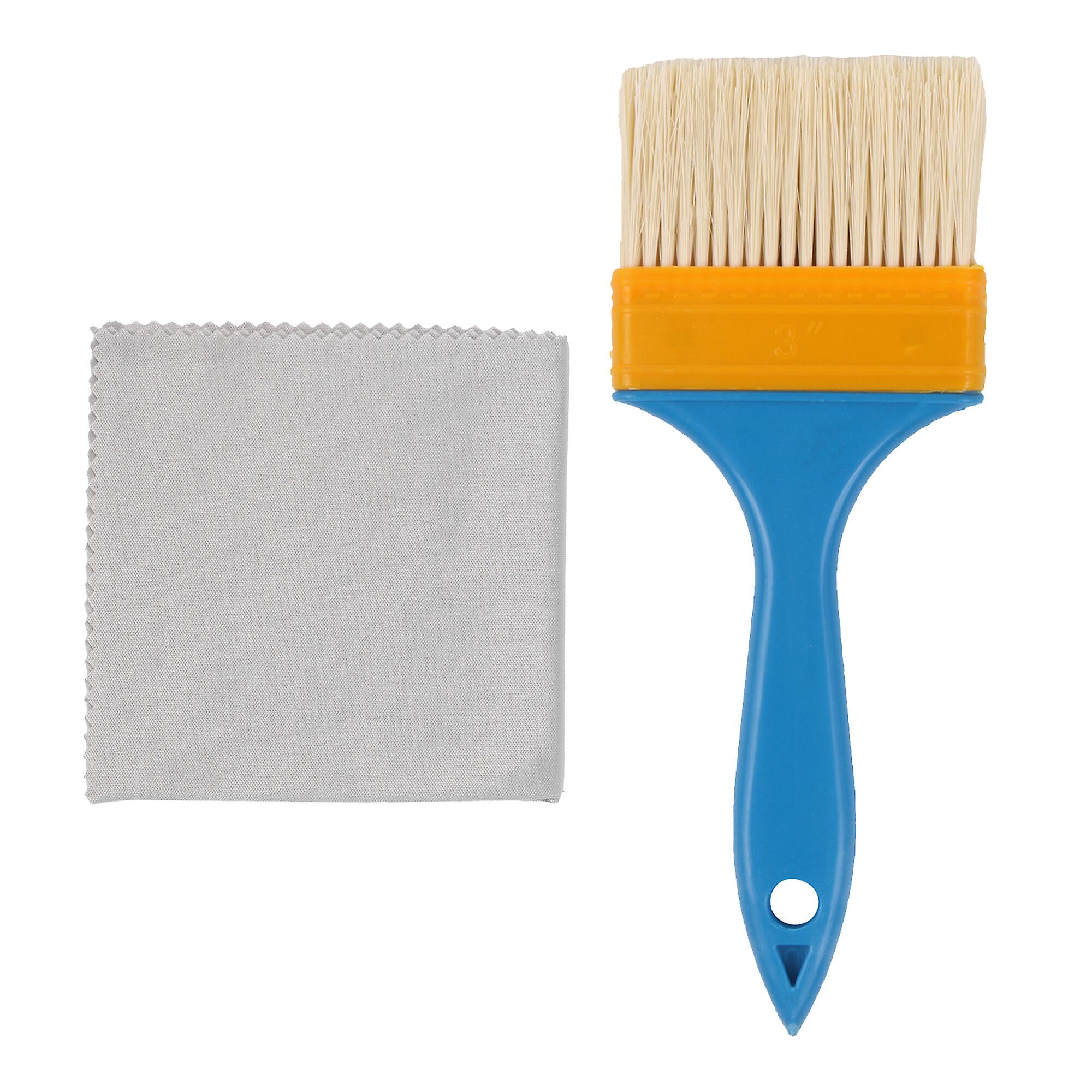 2 Pcs Blue Plastic Handle Paint Brush 3Inch w/ Microfiber Cloth 8Inch x 8Inch