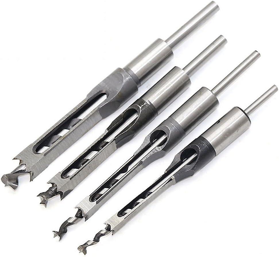 4 Chisel Set Square Hole Drill Bits, Steel Hollow Chisels Carpentry Tools Set (1/4 -1/2 - 5/16 - 3/8
