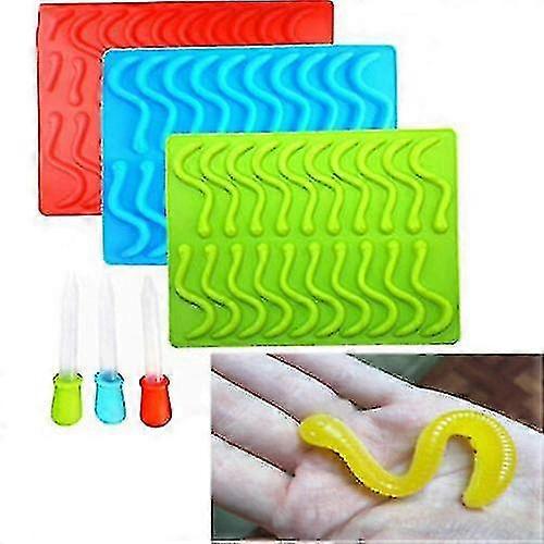 Silicone Gummy Worm Mold Candy Sugercarft Baking Molds With Dropper Tool