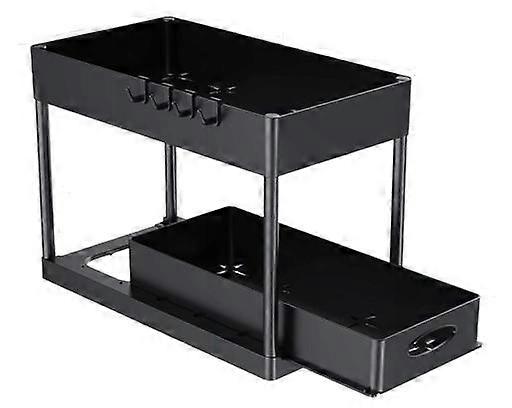 2 Tier Sink Shelf Pull Out Desktop Storage Snacks Kitchen Bathroom Double Tier Sliding Storage Boxes