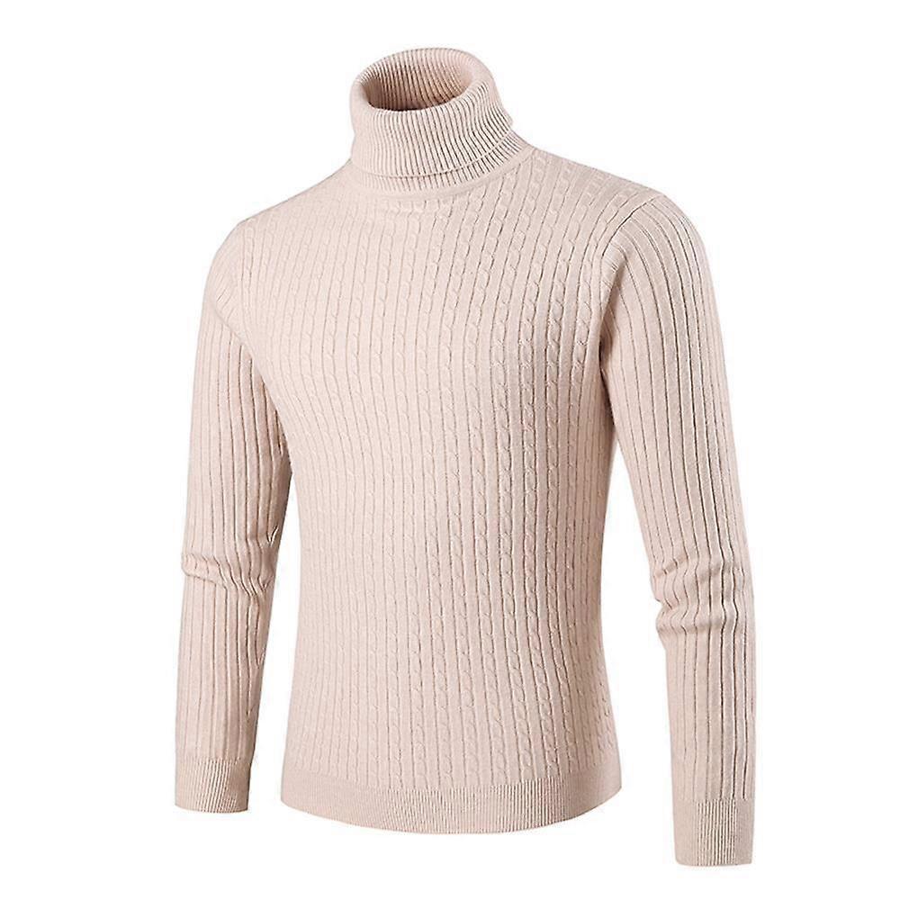 Men Twist Knitted Sweater Plus Size Solid Color Turtleneck Tops Winter Warm Pullover Jumper