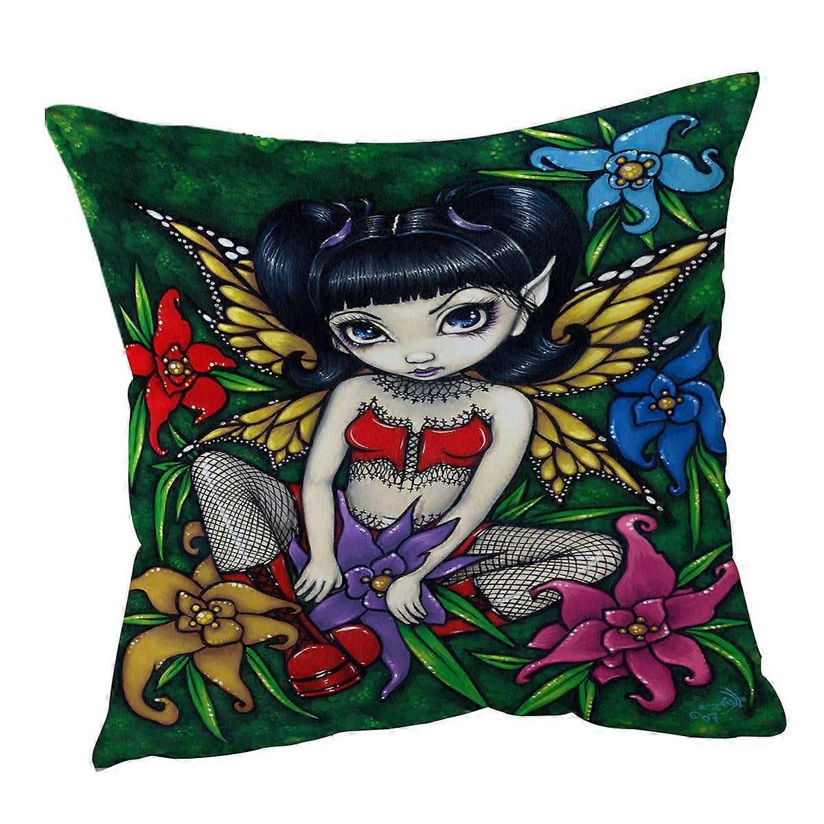 Cute Goth Fairy Fishnets and Flowers Cushion Cover