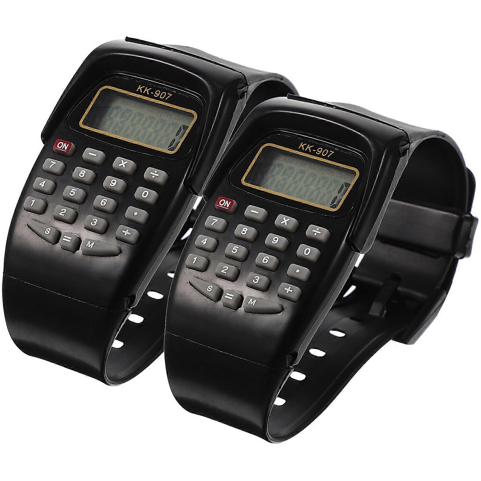 2pcs Watch Type Calculators Portable Calculating Watch Wrist Geometric Operation Watch Birthday Gift for Kids Black