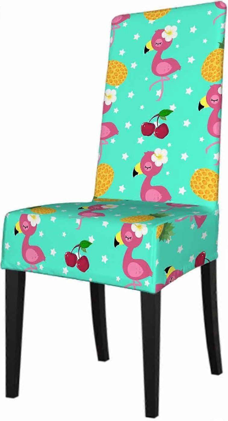 Pink Flamingo Chair Slipcovers Cartoon Tropical Pineapple and Cherry Washable 100% Polyester 1 Pack for Dining Room Kitchen Removable