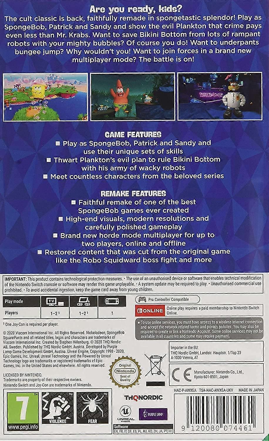 SpongeBob SquarePants Battle for Bikini Bottom - Rehydrated - Nintendo Switch - PAL - New & Sealed