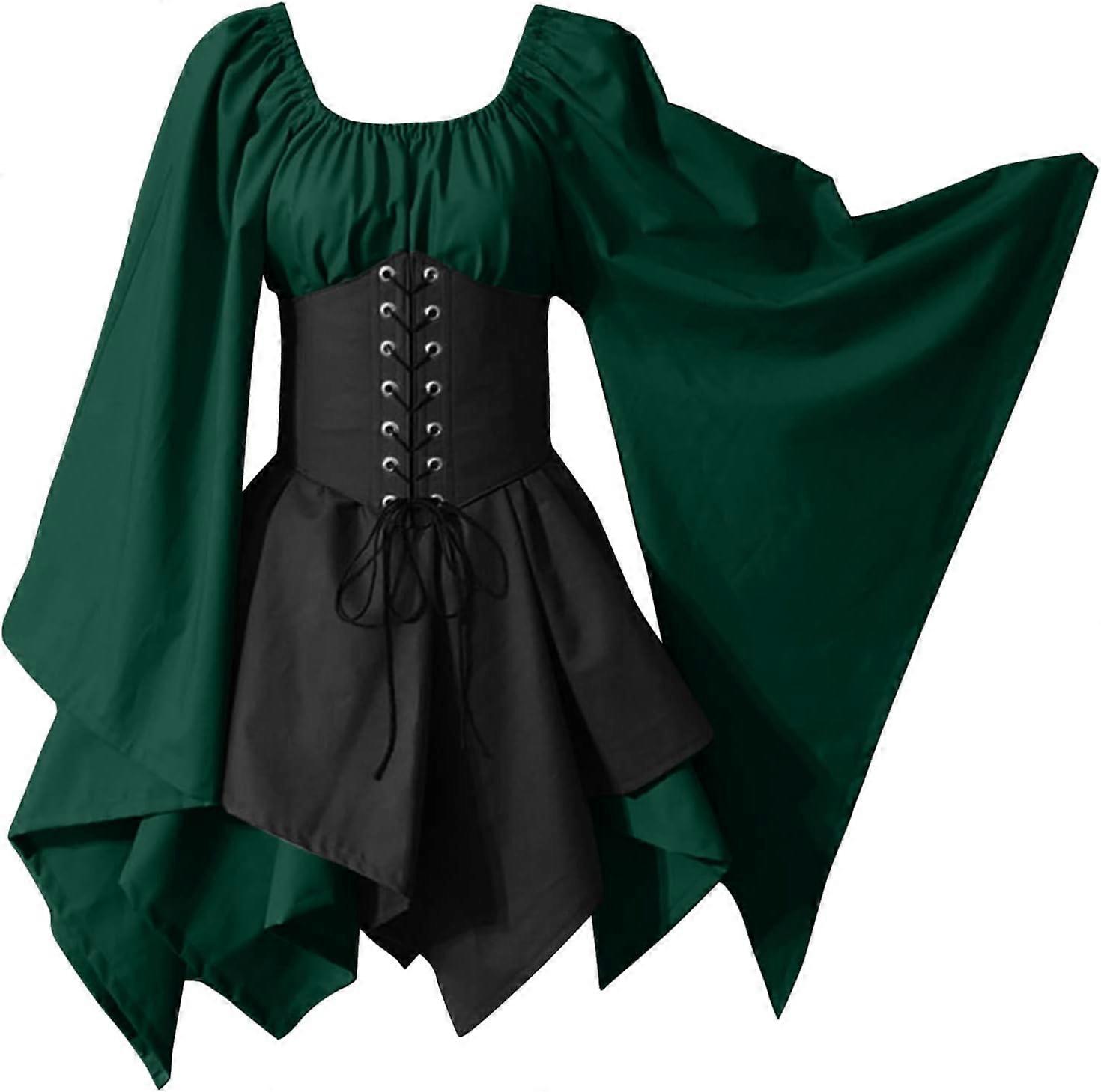 Kadın Cadılar Bayramı Kostümü Ortaçağ Elbisesi Trompet Kollu Şenlikli Viktorya Dönemi Rönesans Ortaçağ Elbisesi