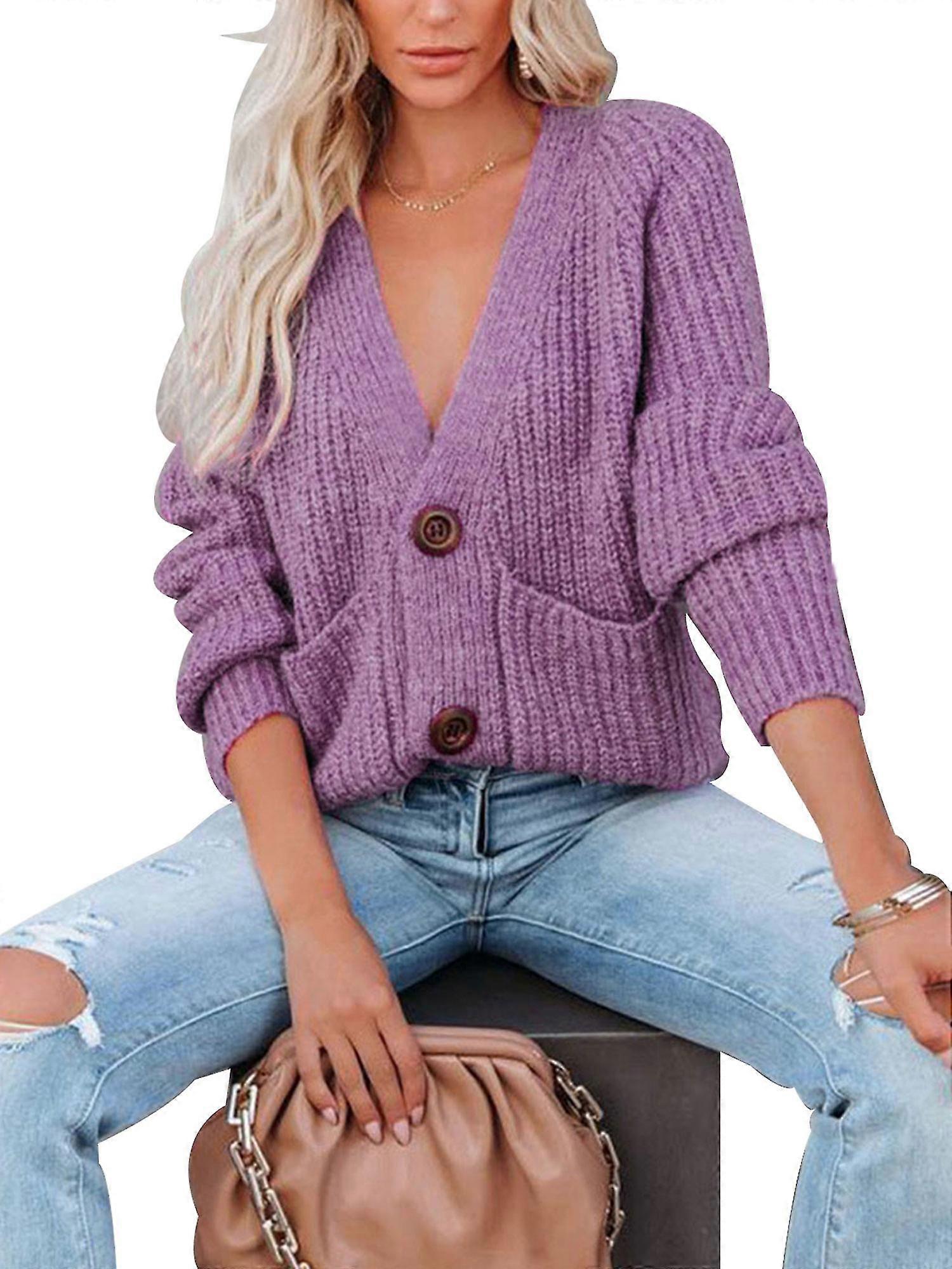 Vrouwen Lange Mouw V Hals Button Trui Dames Casual Losse Trui Vest Tops