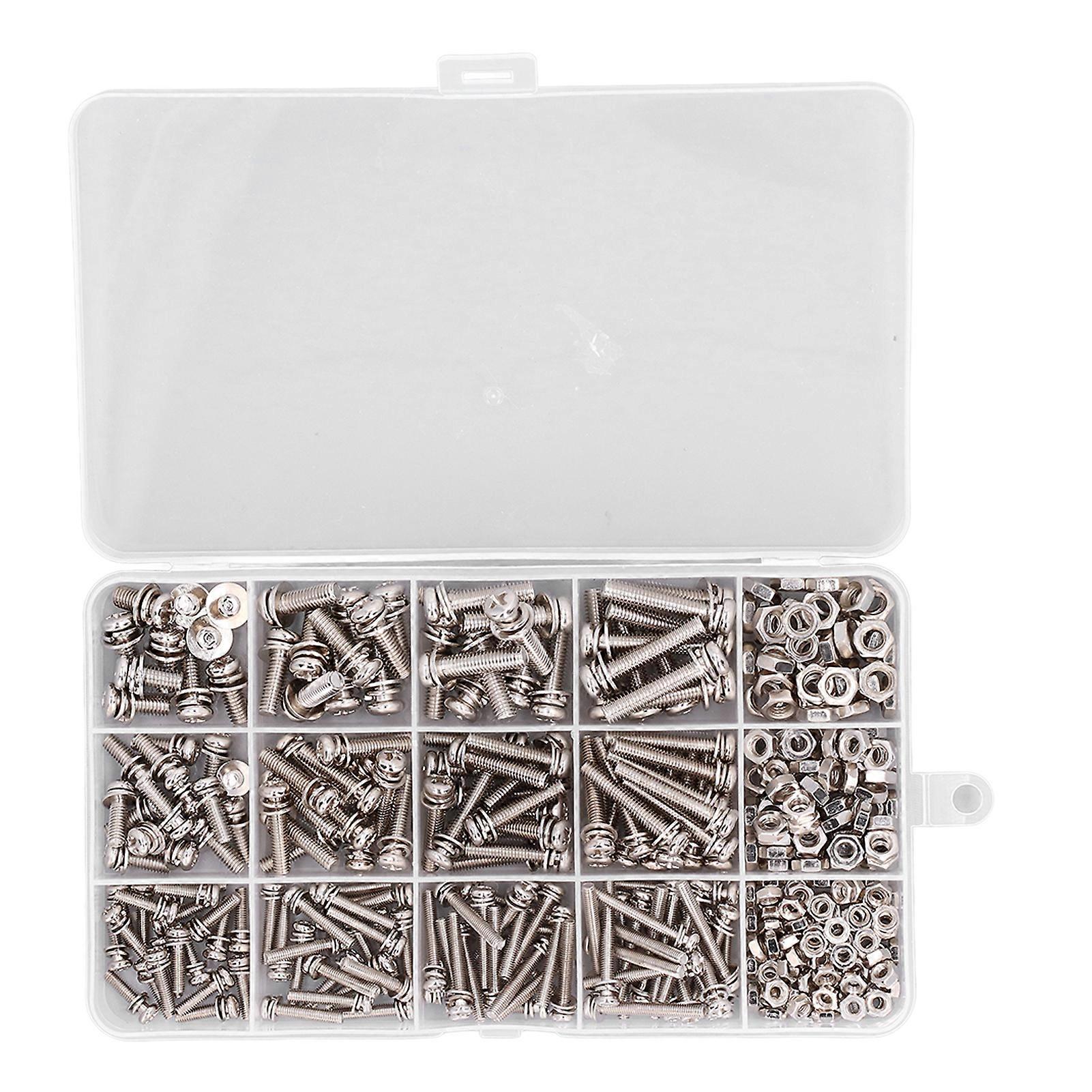 360pcs Screw Nut Set Stainless Steel Flat Washer Spring Washer Combo Prevent Slip Multi Sizes Bolts Nuts