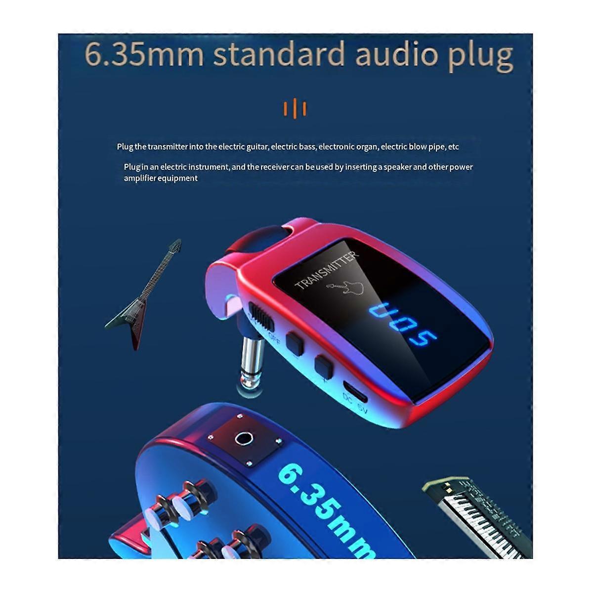 Wireless Guitar System Rechargeable LED Screen UHF Wireless Guitar Transmitter Receiver for Electric Guitar Red
