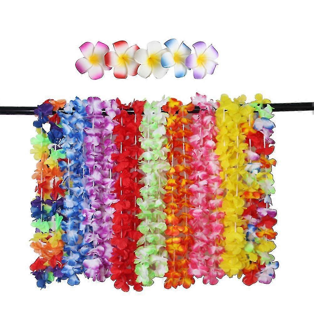 hawaiian ruffled luau flowers necklaces garland for party decorations (random color)