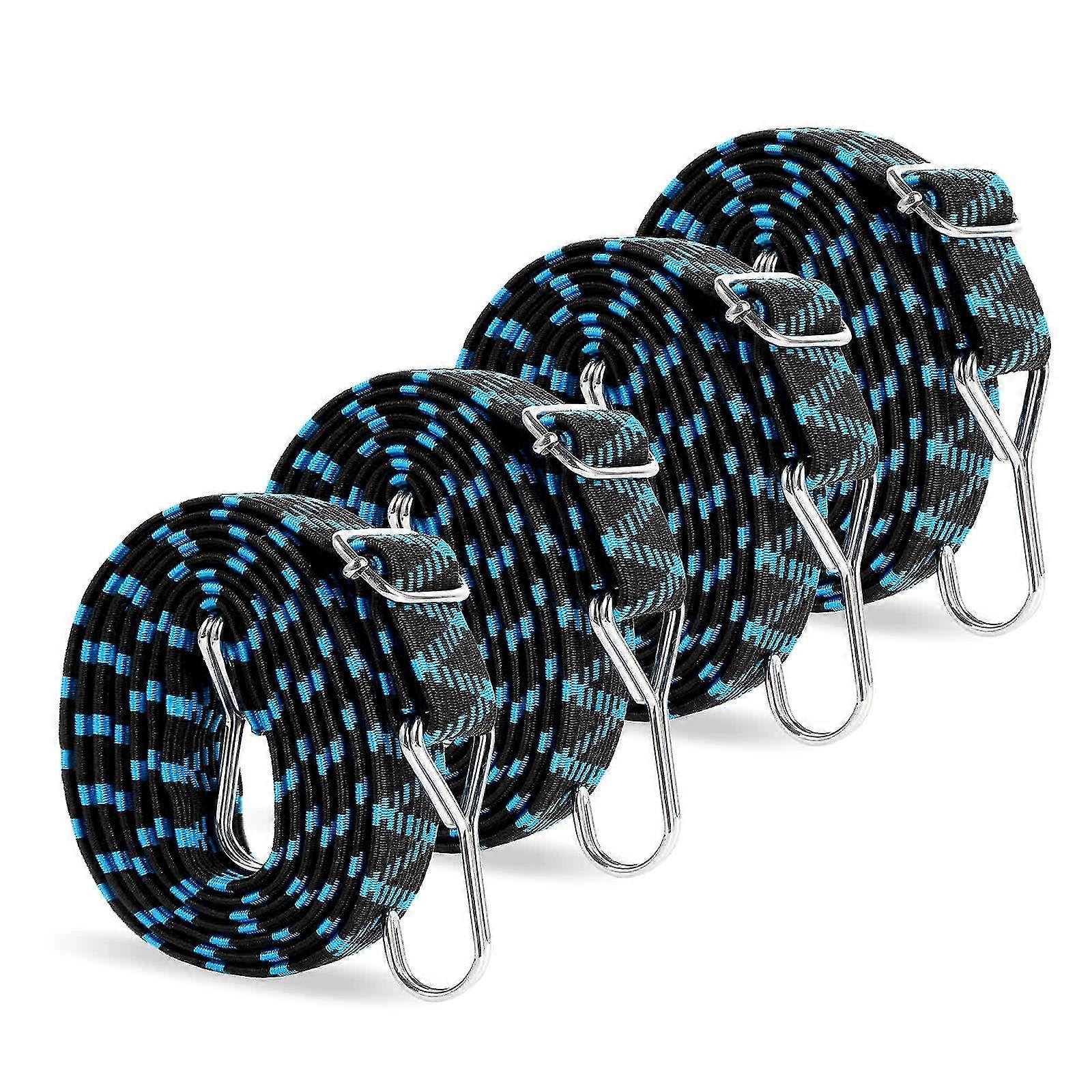4pcs flat elastic bungee cords with 2m hooks, adjustable elastic bungee cord with metal hook, luggage elastic rope, wide elastic moving strap for bike