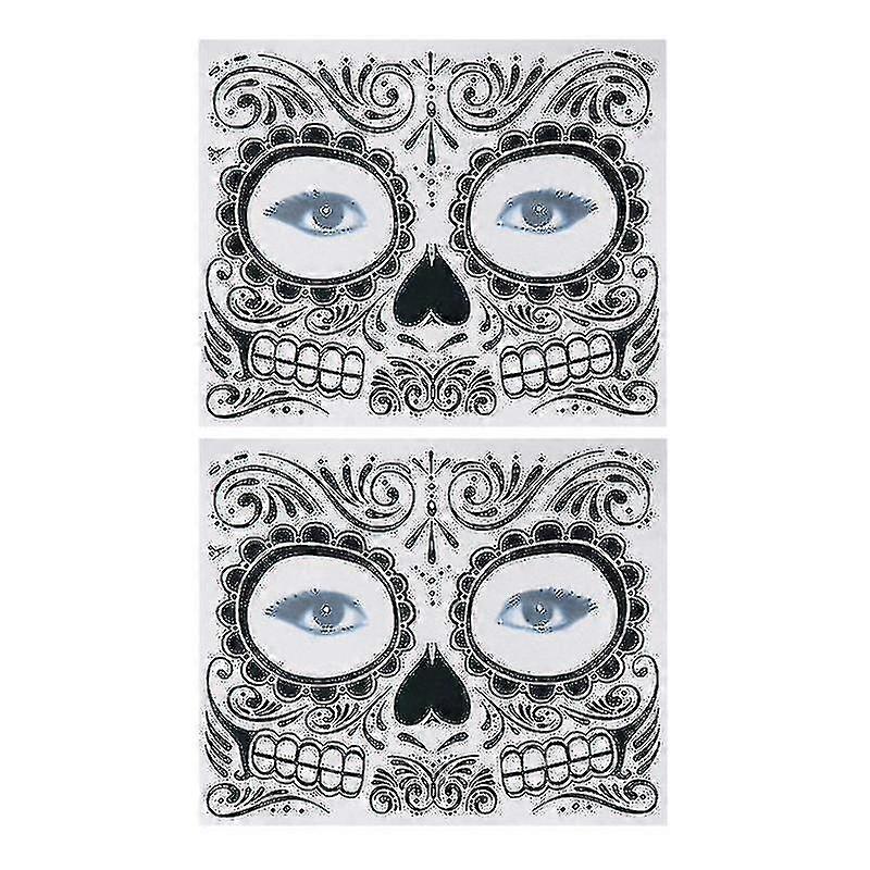 2pcs Temporary Skeleton Tattoos Day Of The Dead Supplies Waterproof Face Tattos For Halloween