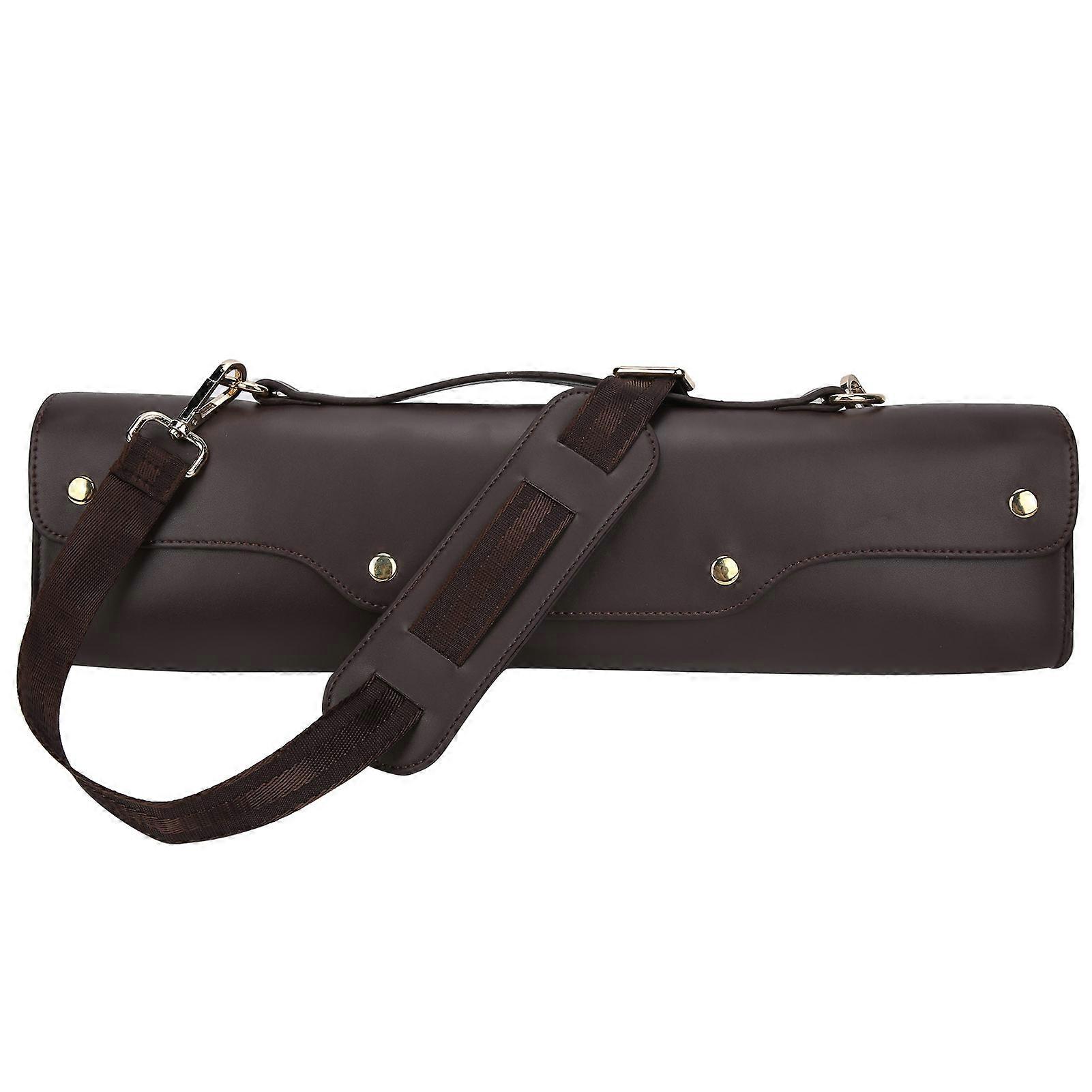 Flute Carrying Bag Hand Synthetic Leather Wind Instrument Storage Case with Shoulder StrapBrown