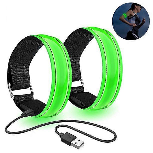 2 Pack LED Armband Running Light USB Rechargeable Flashing Bracelet For Night Running Cycling