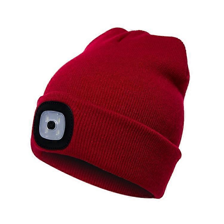 Led Lighted Beanie Cap Usb Rechargeable 4 Led Headlamp Unisex Warm Winter Knitted Led Hat With Flashlight