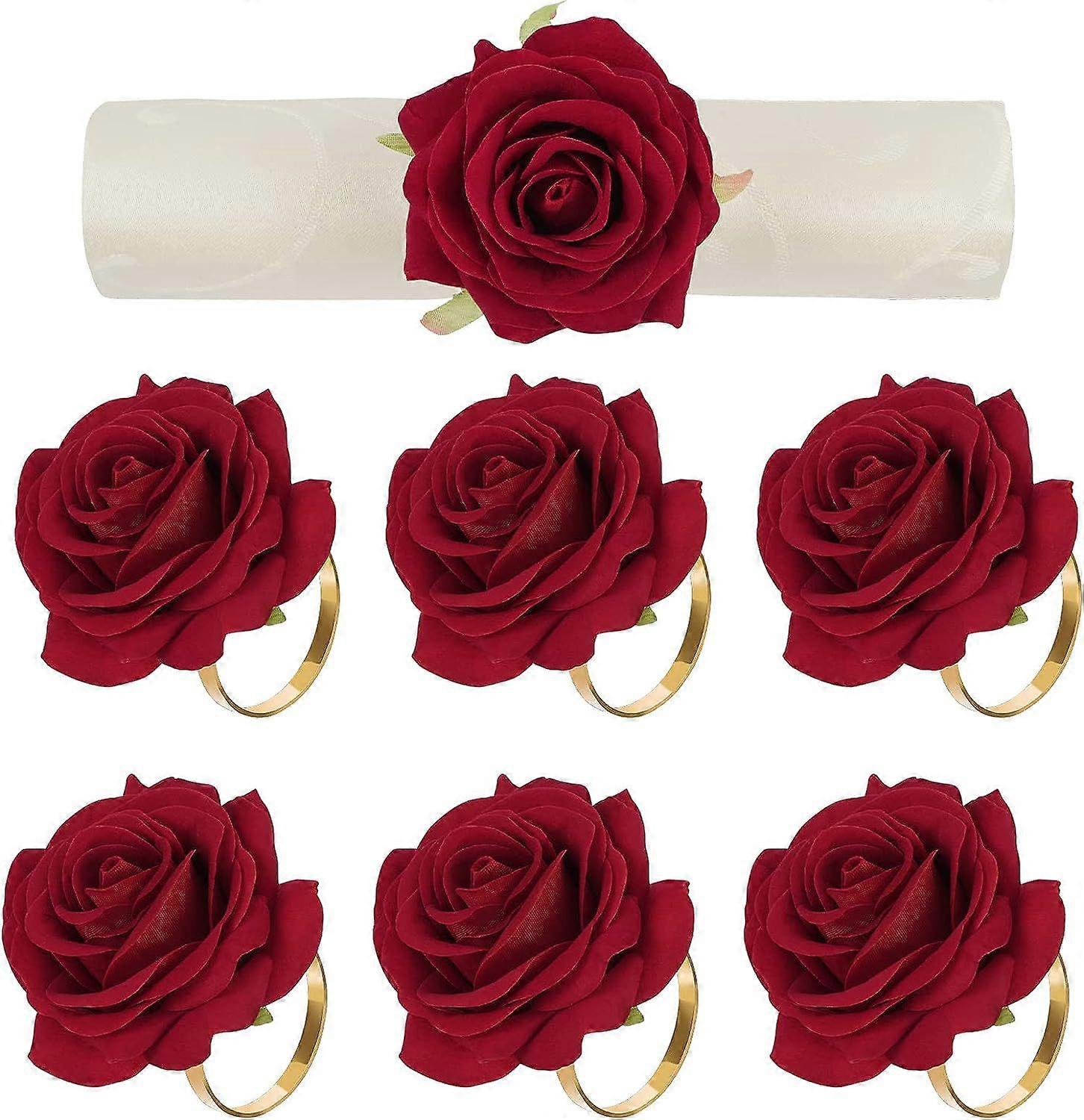 6Pcs/Set Stylish Napkin Ring Visual Effect Alloy Creative Rose Shape Napkin Clip For Kitchen Qinhai