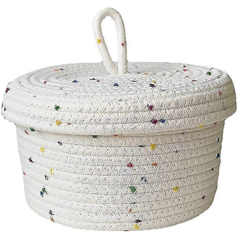 Cotton Rope Storage Woven Basket With Lid For Towels Keys Snack, L