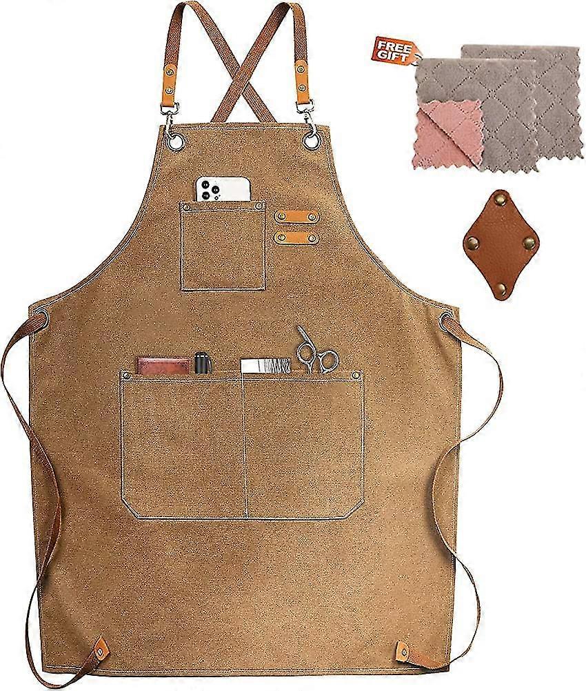 Chef Apron, Cotton Canvas Cross Back Apron With Pockets For Heilwiy Women