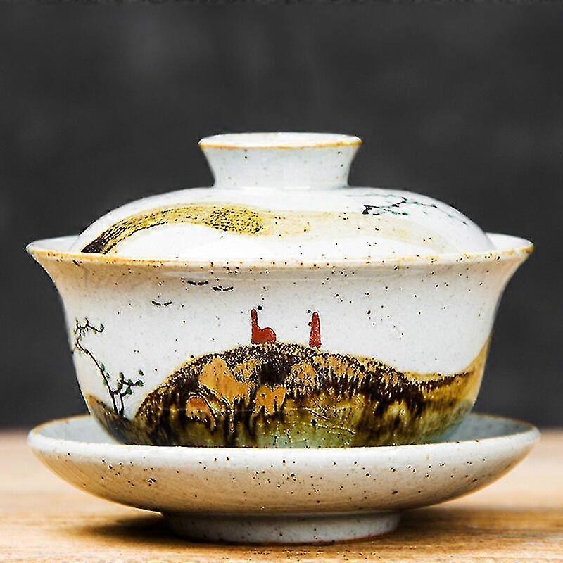 Hand Painted Kiln Change Gaiwan For Tea Red In Glazed Pottery Tureen ...