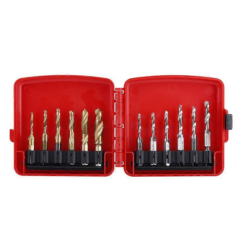12pcs M3-M10 Hex Shank Titanium Plated HSS Metric and Inch Thread Tap Drill Bits