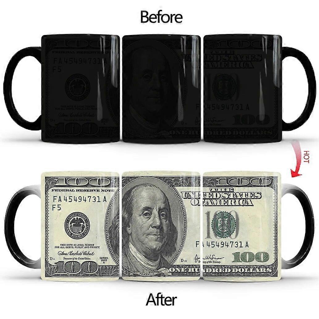 Creative Dollar Color Changing Mug Ceramic Thermal Reaction Warm Magic Coffee Tea Cup