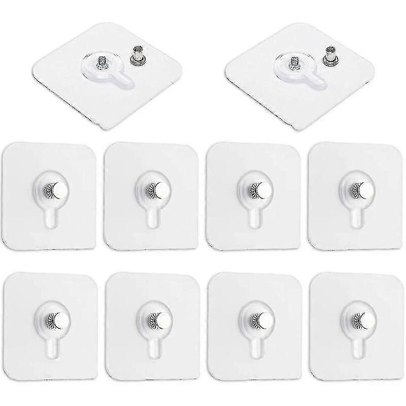 Set Of 10 Picture Hangers Without Drilling, Transparent Tab Adhesive Hooks For Wall Photo Frames, Mirrors And Posters