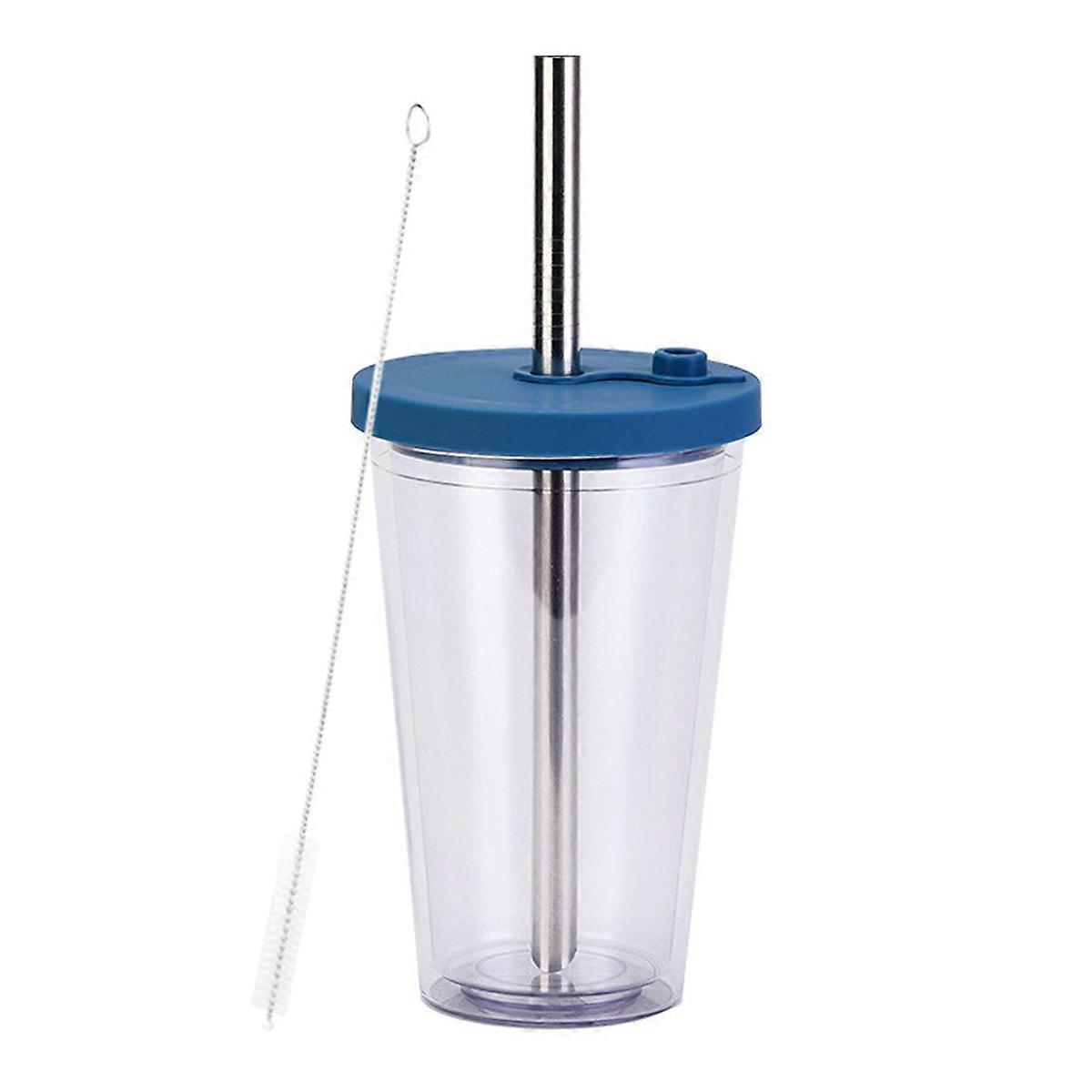 450ml double-layer plastic large hole straw cup, transparent bubble tea drink cup transparent lid