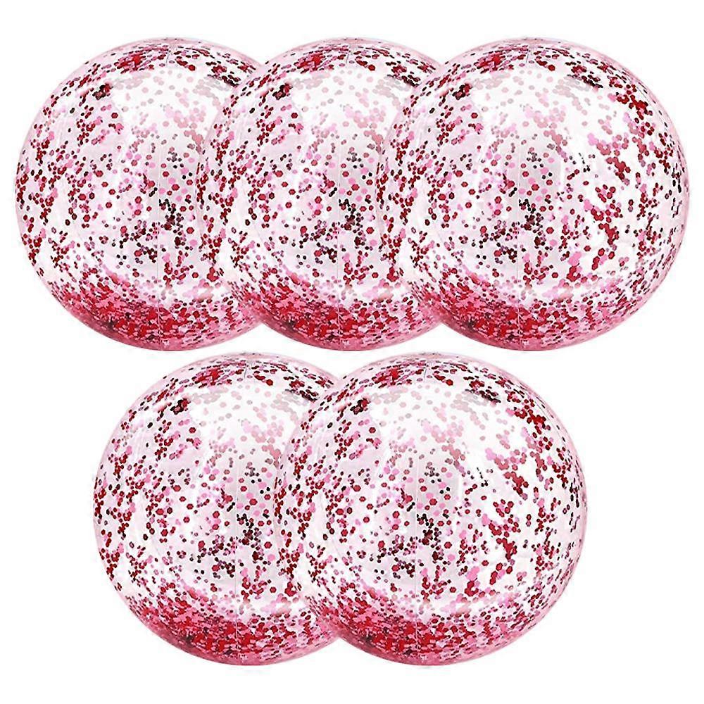 5パックビーチボールジャンボプールおもちゃボールジャイアントコンフェティスグリッターインフレータブルクリアビーチボールスイミングプールウォータービーチトイズアウトドアサマーパーティー好意