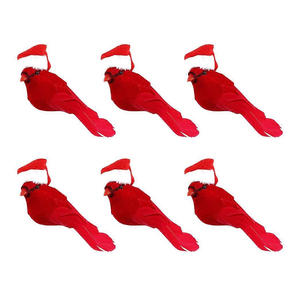 6 Pcs Artificial Red Cardinal Realistic Feather Birds Christmas Tree Ornaments