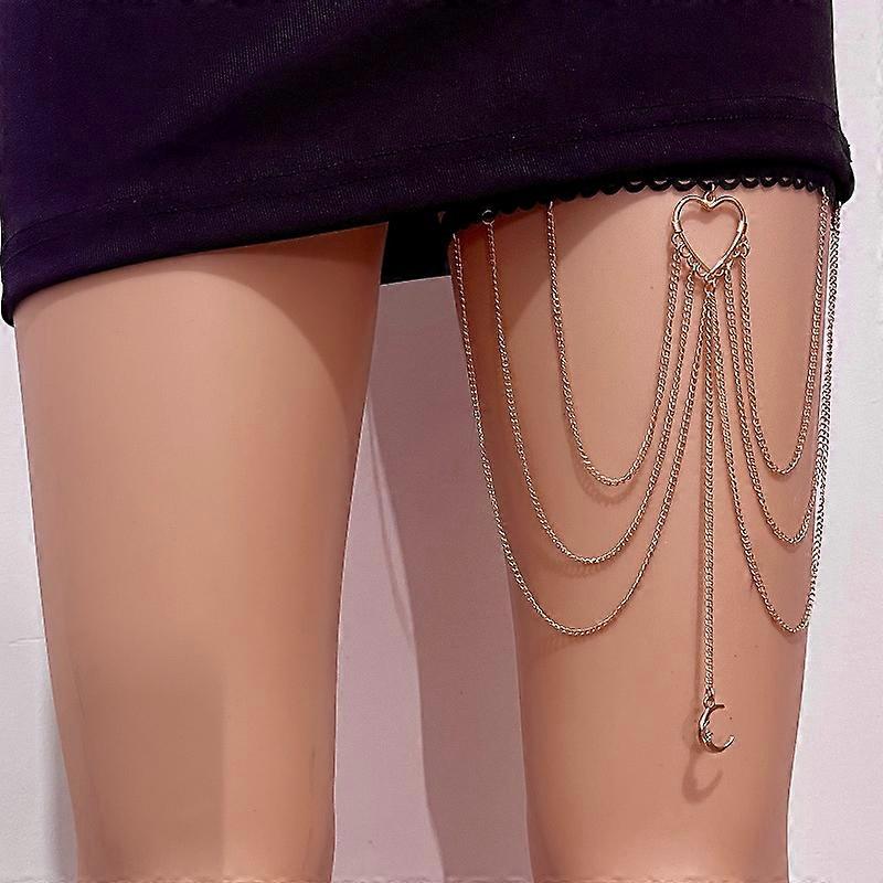 Sexy Moon Thigh Chain Tassel Crescent Moon Elastic Layered Leg Harness gold