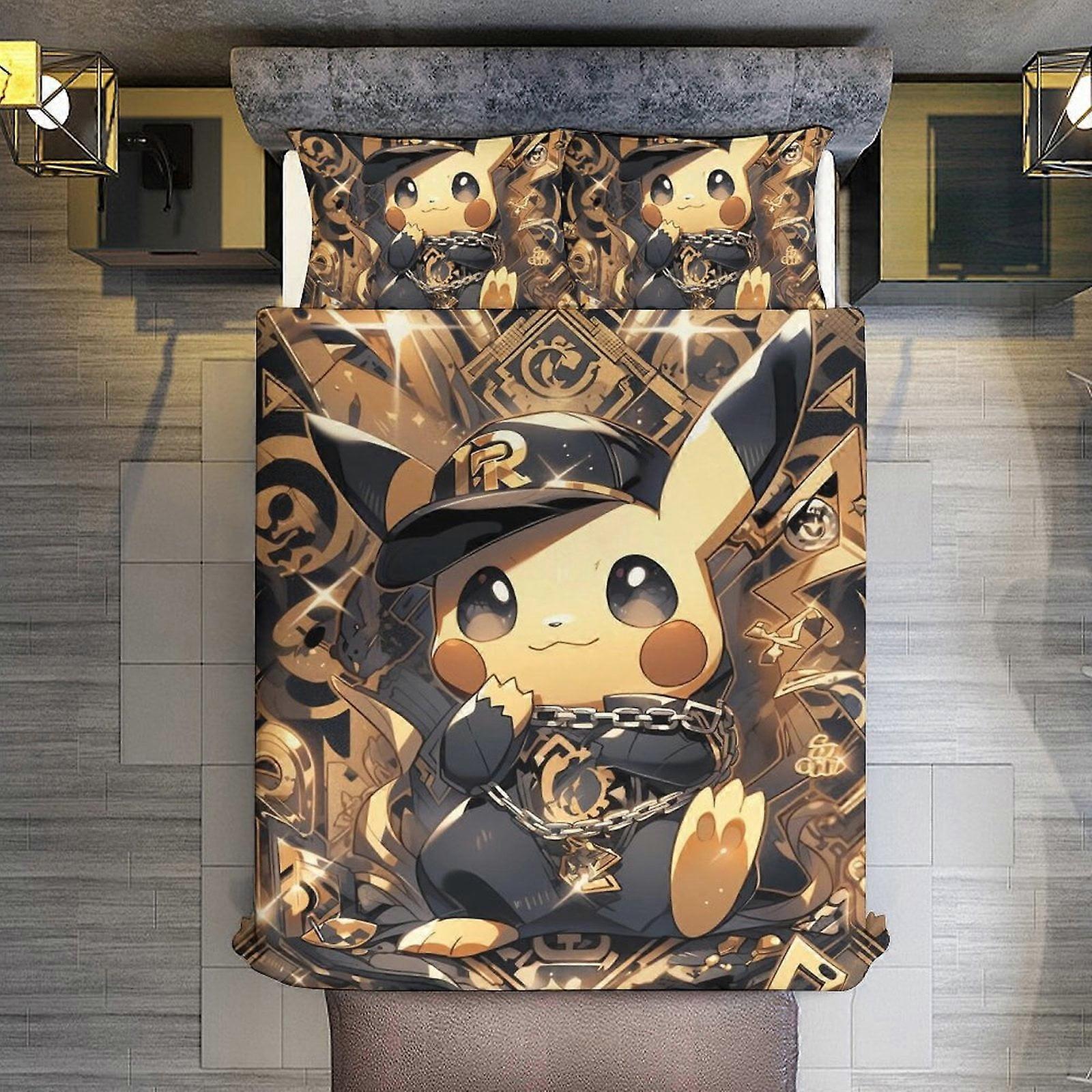 KA444 Pikachu Tarot Card 3 قطع مجموعات ألحفة من الألياف الدقيقة مع لحاف غطاء خفيف الوزن من شمس لجميع الفصول ملاءات السرير RM444