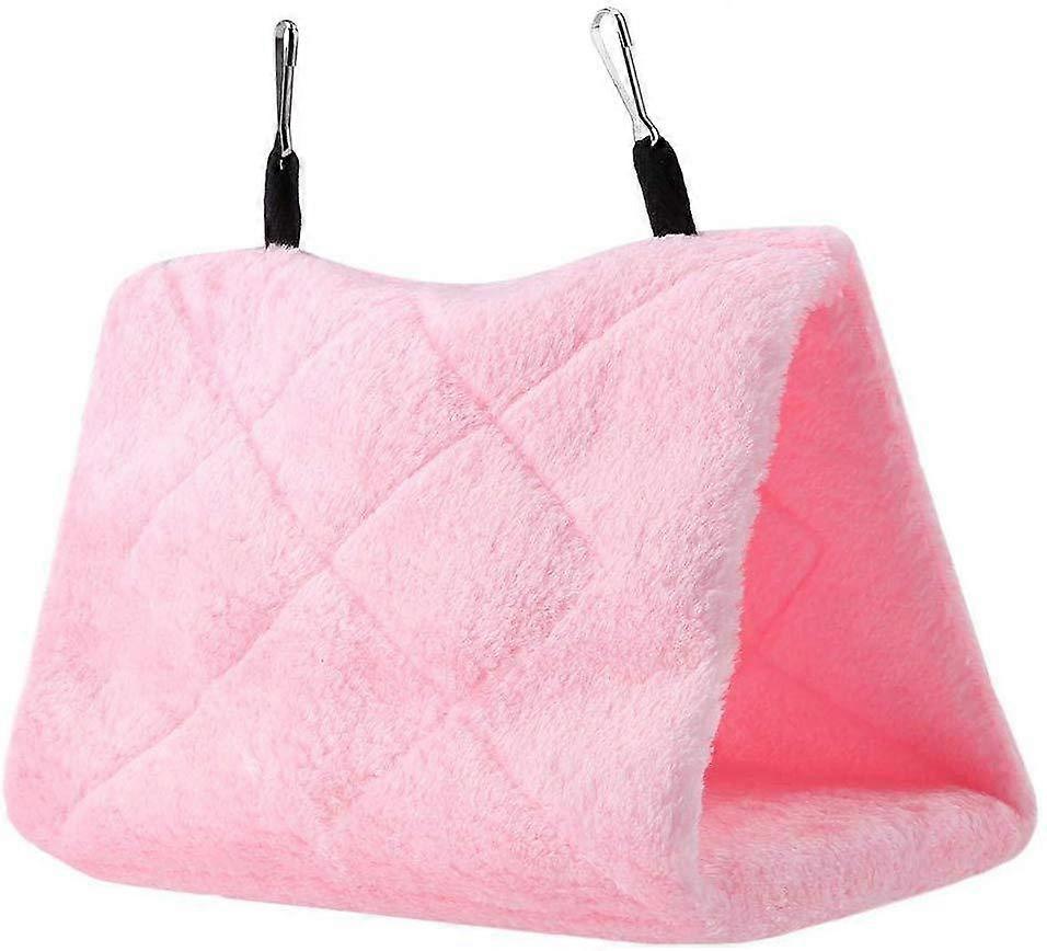 Pink Parrot Nest Pet Bird Nest Winter Warm Hammock Hanging Cave Cage Plush Happy Hut Tent Bed (M, 24 * 15 * 18cm