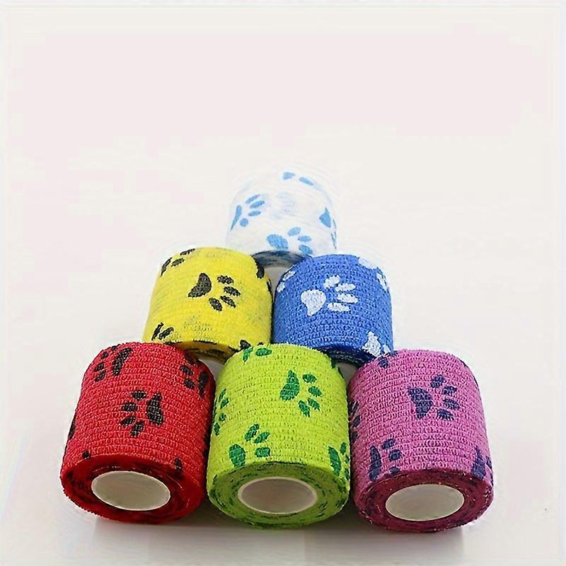 6pcs Cute Paw Print Self Adhesive Bandage Wrap For Dogs, Elastic Self-Adherent Tape For Wrist Ankle Wrap