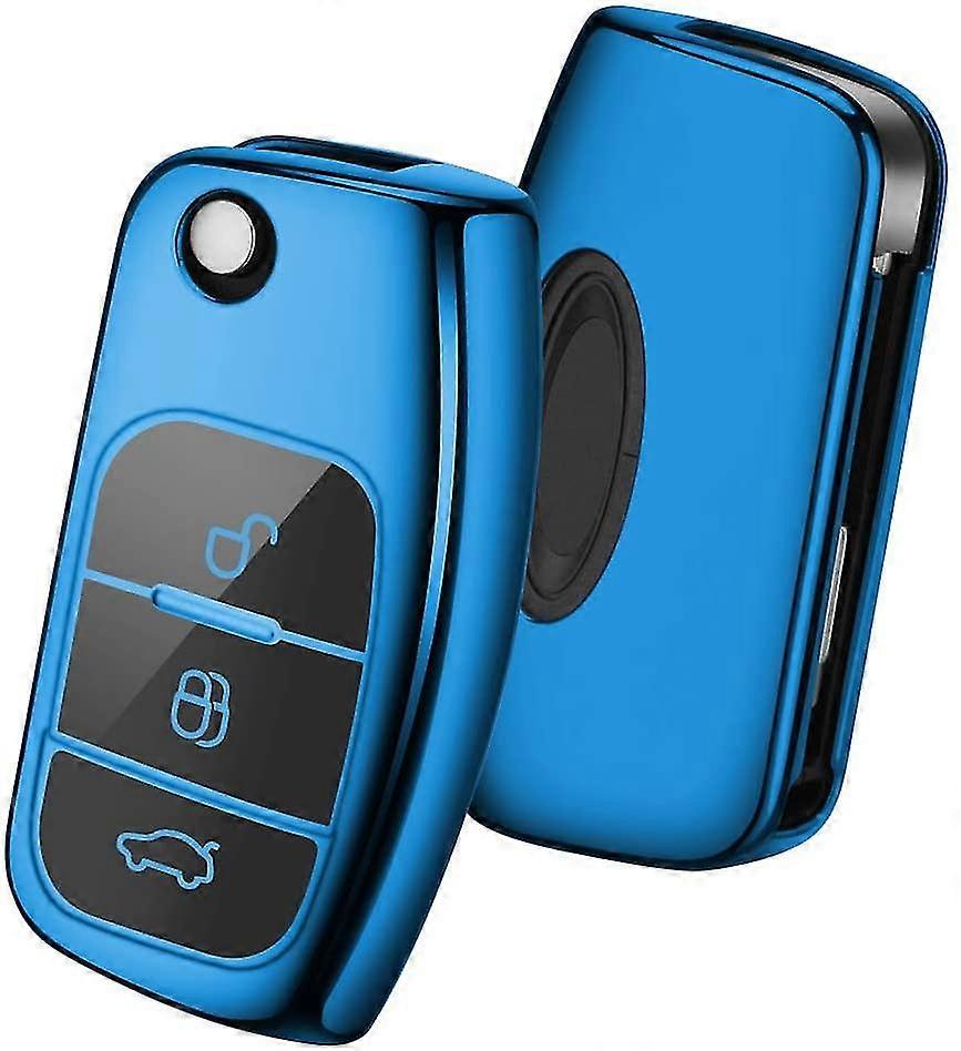 Car Key Cover Compatible , 3 Button Key Case Shell Tpu Key Box (blue)