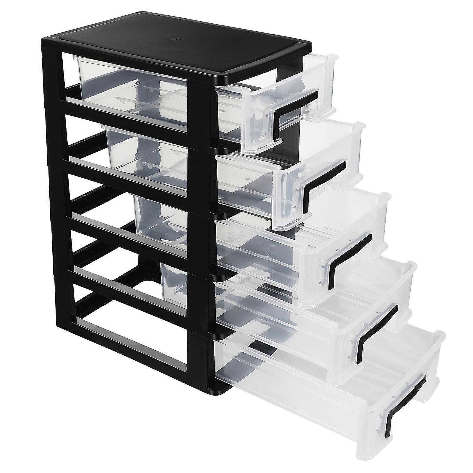 Multifunctional Five-layer Storage Cabinet Plastic Drawer Type Closet Portable Dustproof Storage Case Organizer Sundries Holder (Black and Transparen