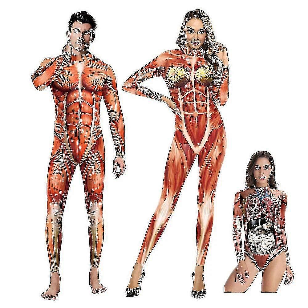 Halloween 3d Party Muscle Costume Printed Jumpsuit Elastic Human Anatomy Body Bodysuit Costume Catsuit