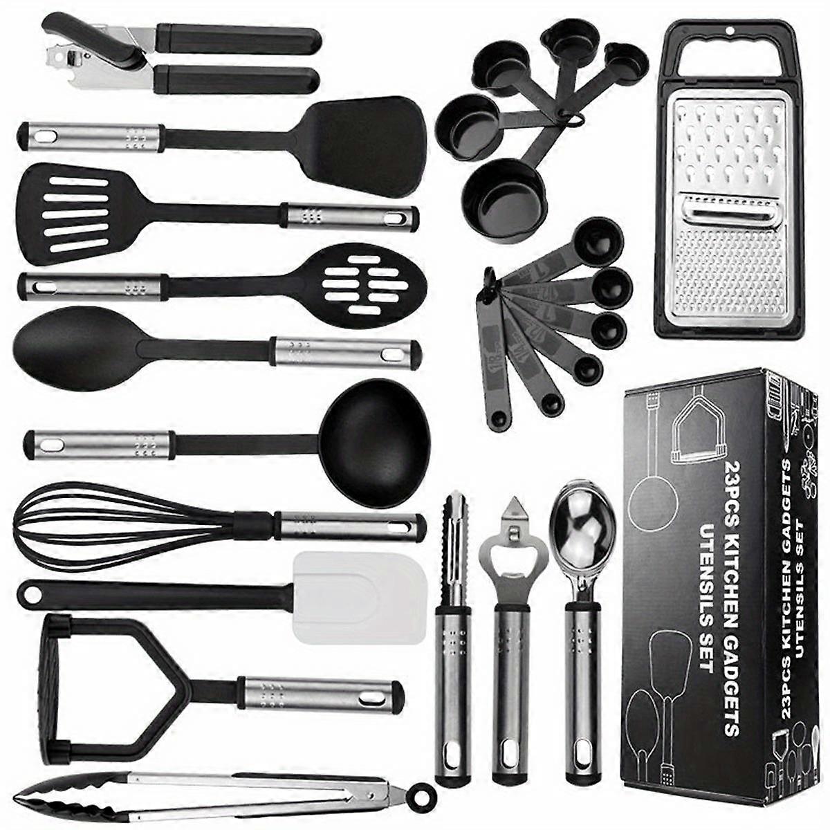 25/pcs/set, Silicone Cooking Utensil Set, Black Kitchen Utensil Set, Safety Cooking Utensils Set, Non-Stick Cooking Utensils Set With Metal Handle, Wa