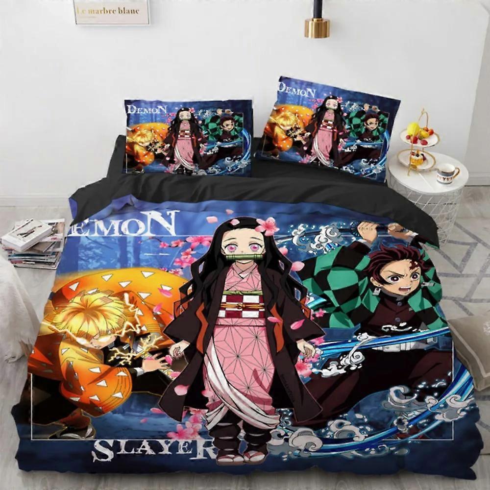 m432 Lakan Anime Demon Slayer Nezuko Sängkläder, Påslakan Sängset Täcke Örngott, Pojkar Flickor Vuxna Lakan ggt432