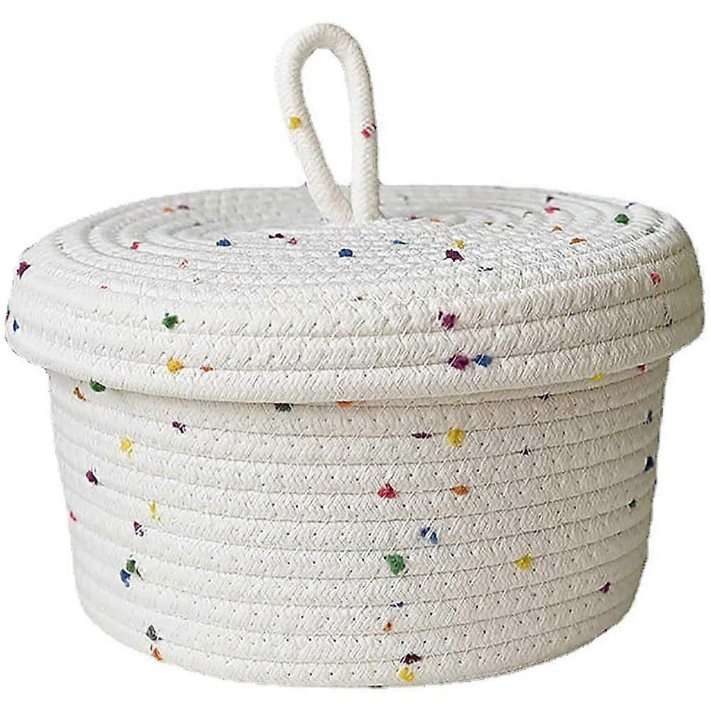 Cotton Rope Storage Basket Small Woven Basket with Lid Storage Woven Storage Organizer Bins for Towels Keys Snack, S