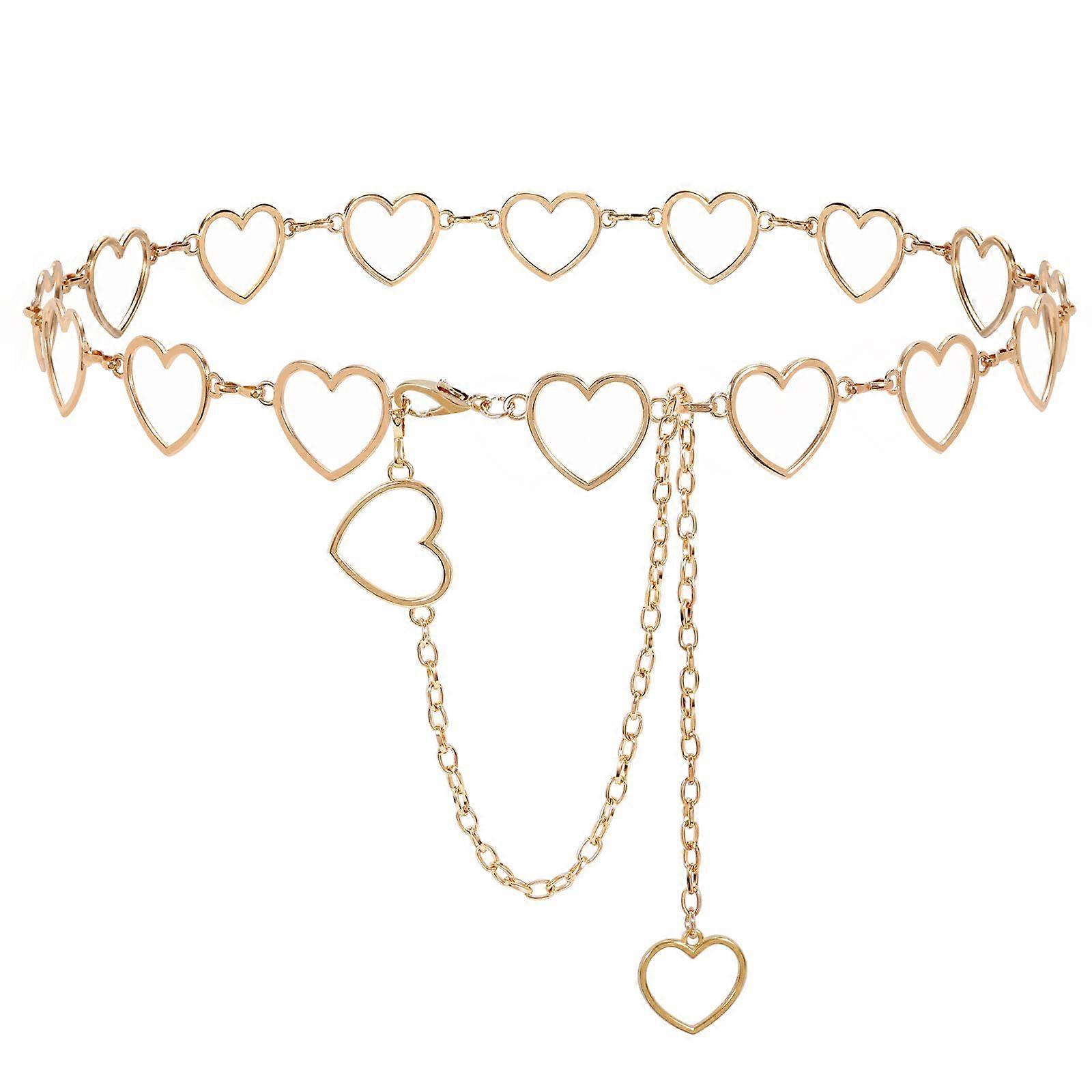 Women Chain Belt Cutout Heart Waist Body Chain Adjustable Metal Retro Sash Belt Chains